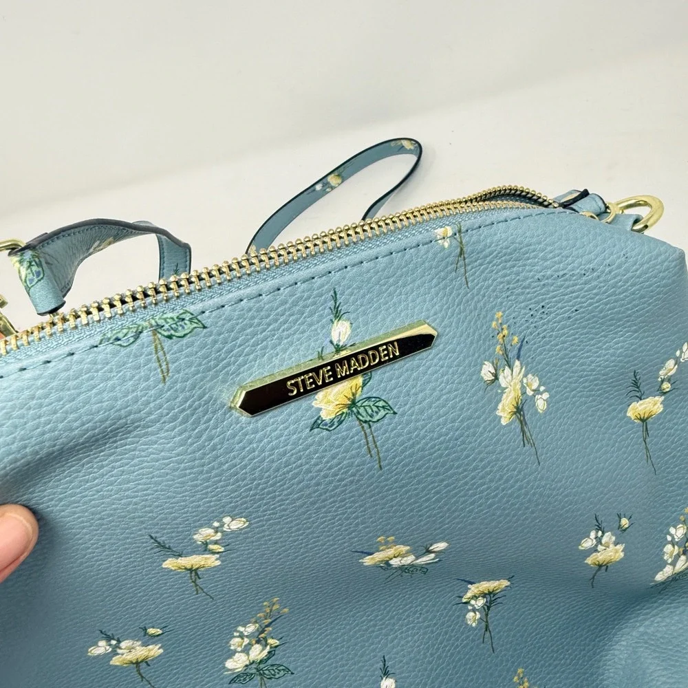 Steve‎ Madden Small Hobo Bag Blue Floral Small Crossbody Leather Shoulder Bag